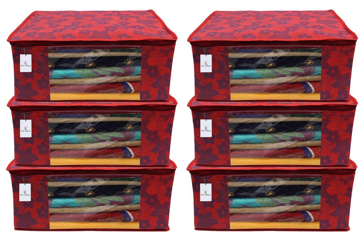 Kuber Industries Saree Covers With Zip|Saree Covers For Storage|Saree Packing Covers For Wedding|Pack of 6 (Red)