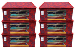 Kuber Industries Saree Covers With Zip|Saree Covers For Storage|Saree Packing Covers For Wedding|Pack of 6 (Red)