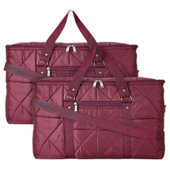 Kuber Industries Parachute Foldable Duffle Bag/Bag Packs with Handle for Traveling Pack of 2 (Maroon) 52KM3969