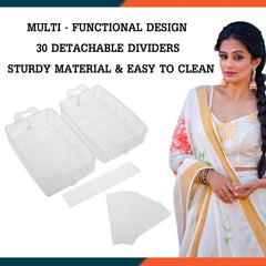 Kuber Industries Beads Storage Box|Plastic Detachable 3-Tier Box Organizer|30 Grid Storage Organizer for Glitters|Thread Reels|Medicine Pills (Transparent)