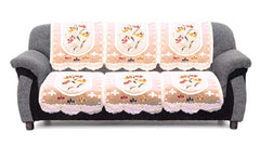 Kuber Industries Cotton 5 Seater Sofa Cover|Premium Cotton Fabric & Side Flower Design|Cutting Edge Round Shape, 10 Piece (Cream)