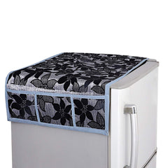 Kuber Industries Floral Design Combo PVC 3 Pieces Fridge Mats, 2 Piece Handle Cover and 1 Piece Fridge Top Cover(Black)