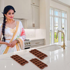 Heart Home Chocolate Mould | Silicone Cookies Mould Cake | Chocolate Cookies Tray | Flower Chocolate Mould Tray | Non-Stick Cookies Moulds | Candy Mold Tray | Pack of 3 | Brown