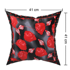 Heart Home Cushion Cover|Sofa Cushion Covers|Rose Print Sitting Cushion Cover|Cotton Cushion Filler|16x16 Inch|Set of 5 (Red)