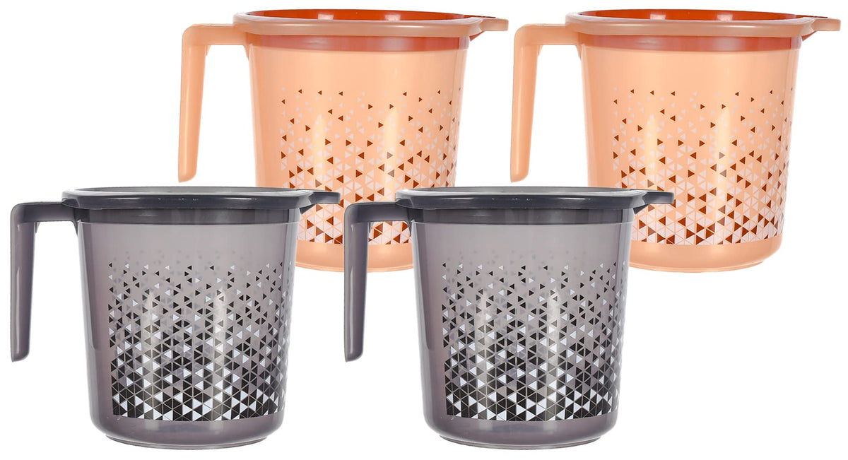 Heart Home Tinted Print Multiuses Leightweight, Unbreakable Strong Plastic Bathroom Mug 1.5 Litre- Pack of 4 (Beige & Black)-46HH0246