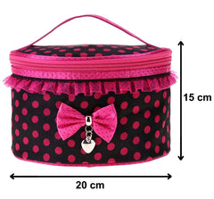Kuber Industries Dot Printed Makeup Bag, Travel Toiletry Case, and Cosmetic Bag Makeup Organizer with Top Handle with Small Mirror (Pink & Red)