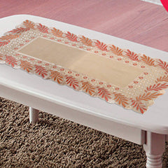 Kuber Industries Leaf Design Virgin Viny Soft Fabric Dining Table Runner 34"x17" or 84 x 42 cm (Cream) - CTKTC45909