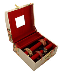 Kuber Industries Leaf Design Bride with Number Lock System & Mirror Vanity, Jewellery, Bangle, Travel Makeup Box For Women (Gold, HS_38_KUBMART20948, 24x24x13cm)