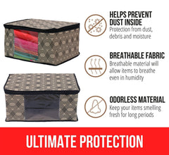 Heart Home Honeycomb Print Non-Woven Foldable Saree Cover|Clothes For Home & Traveling With Transparent, Extra Large Pack of 3 (Cream)