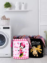 Kuber Industries Disney Print Round Non Woven Fabric Foldable Laundry Organiser with Handles,45 LTR (Set of 2, Pink & Black)-KUBMART11690, Standard