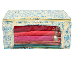 Kuber Industries Floral Print Non-Woven Saree cover With Large Pocket For Saree, Lehenga, Suit & Transparent Window (Blue) 54KM4170