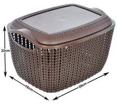 Heart Home Multiuses Large M 30 Plastic Basket/Organizer With Lid- Pack of 2 (Grey & Brown) -46HH021