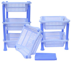 Kuber industries Plastic 2 Pieces 3 Layer Multi-Purpose Kitchen Storage Basket Rack (Blue)-CTKTC25229