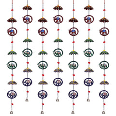 Kuber Industries Umbrella Shape Door Hanging Windchimes Pairs |3 Paper Mache & 3 Elephants for Home Decoration (Multicolor)