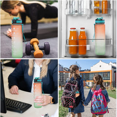 Homestic Motivational Water Bottle with Time Marker | Sipper Water Bottle for Kids & Adults with Straw | For Gym, Home, Office & School | Orange Green -1 L
