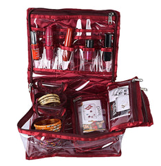Heart Home Carry Print PVC Laminated Portable Jewellery Organizer With 4 Pouches & 2 Bangle Pouches For Home and Travel (Maroon)