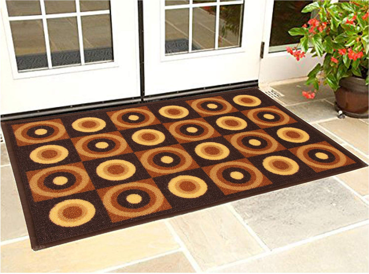 Kuber Industries Circle Design Door Mat (Brown, Cotton, 27x18 inch)