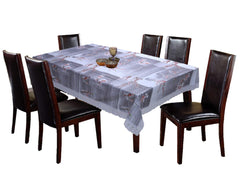 Kuber Industries Floral Checkered Design PVC 6 Seater Dining Table Cover (Grey)- CTKTC030307