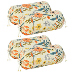 Kuber Industries Floral Print Soft & Luxurious Decorative Cotton Bolster Cover- Set of 4, 16"x32" (Cream)