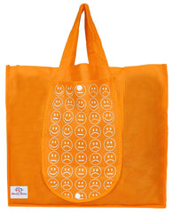 Heart Home Smiley Printed Eco Friendly Foldable Reusable Non-Woven Shopping Grocery Bag with One Small Pocket- Pack of 3 (Orange & Red & Deep Yellow) -45LUGHH0222