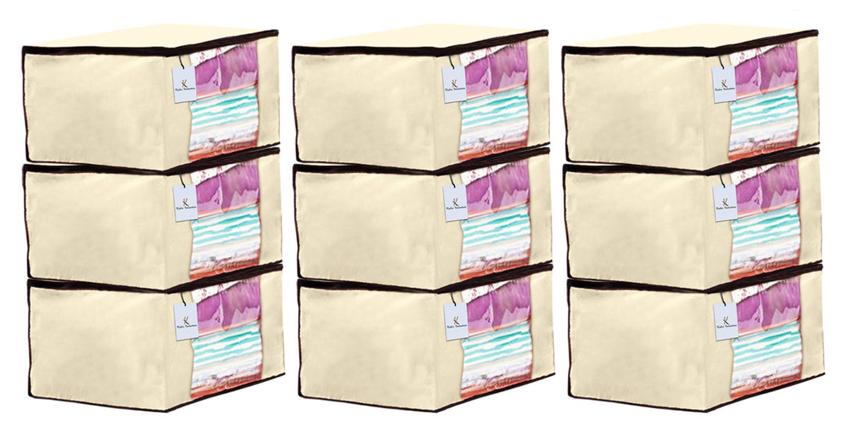 Kuber Industries 9 Piece Non Woven Fabric Saree Cover Set with Transparent Window, Extra Large, Ivory-CTKTC23734