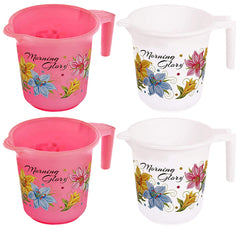 Kuber Industries Plastic Bathroom Mug|Strong Plastic Material & Great Capicity|Size 12 x 12 x 13 cm,Pack of 4,Capicity 500 ml(Pink & White)-KUBMART10284