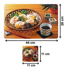 Kuber Industries Basket Printed PVC Stain Resistant, Anti-Skid, Waterproof 6 Pcs Placemats with 6 Pcs Tea Coasters Set for Dining Kitchen Restaurant Table, Set of 12 (Brown)