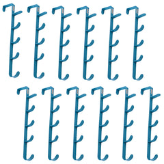 Kuber Industries 5-Level Cloth Hanger|Multipurpose Cloth & Towel Holder|Iron Spray Material|Easy Installation|Interchangeable Over The Door Towel Holder|ZT-3115(B) Pack of 12|Blue