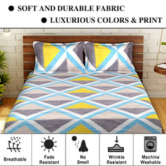 Heart Home Glace Cotton Triangle Design Double Bedsheet with 2 Pillow Covers,90x100,(Multicolor)