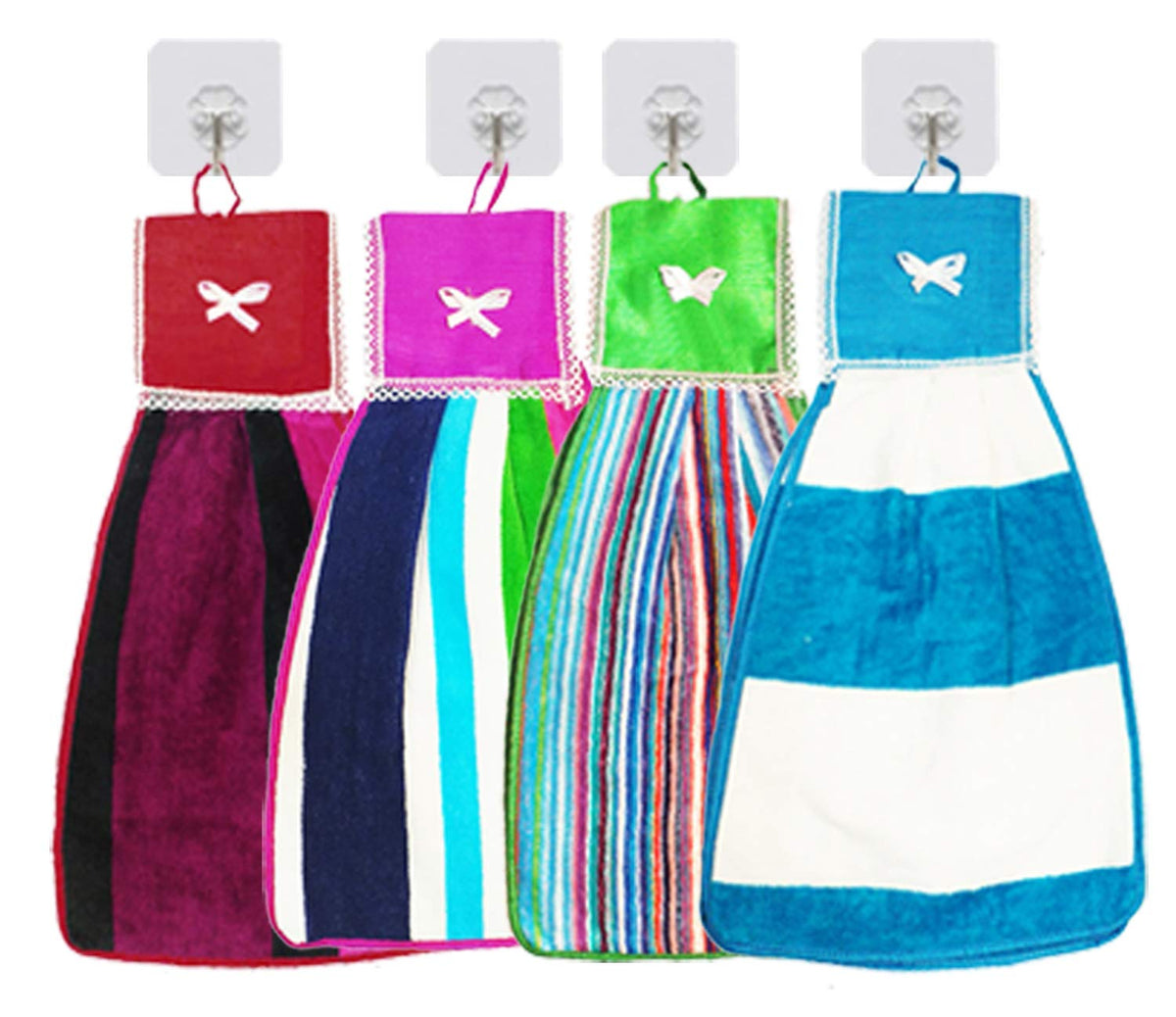 Heart Home Hanging Cotton 4 Pieces Cotton Washbasin Napkin/Hand Towel for Kitchen and Bathroom (Multi)- CTHH3428
