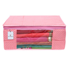 Kuber Industries Cotton 3 Layered Quilted Saree Cover|Polka Dots & Sturdy Material|Zipper Closure & Transparent Window |Pack of 3 (Peach)