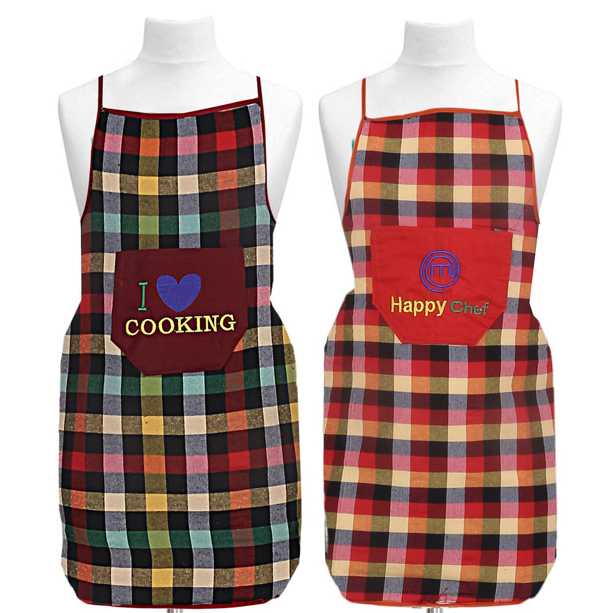 Kuber Industries Cotton 2 Pieces waterproof Apron with Front Pocket (Multi) -CTKTC28851