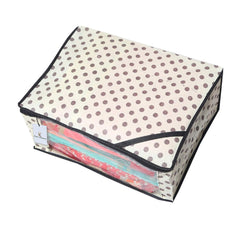Kuber Industries Polka Dots Printed 6 Pieces Non Woven Fabric Saree Cover/Clothes Organiser for Wardrobe Set with Transparent Window, Extra Large (Ivory)-KUBMART2799