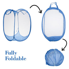 Heart Home Net Laundry Basket | Foldable & Lighweight Clothes Basket for Kids Room | Nylon Durable Storage Basket with handle | Small | Pack of 5 | Sky Blue