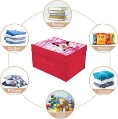 Heart Home Disney Minnie Print Foldable Storage Box|Clothes Storage Basket With Handle & Lid For Toys 45 Ltr.(Pink)