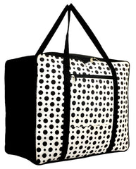 Kuber Industries Canvas Polka Dots Design Moisture Proof Underbed Storage Bag with Zipper Closure and Handle (Jumbo, Black & White)