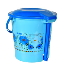 Heart Home Flower Printed Plastic Pedal Dustbin With Lid & Handle For Home/Kitchen/Office, 5 Ltr (Blue)- Pack of 2