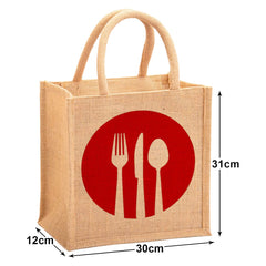 Heart Home Fork Knife Print Jute Reusable Eco-Friendly Hand Bag/Grocery Bag For Man, Woman With Handle Pack Of 2 (Red) 54HH4358.