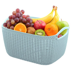 Heart Home Q-6 Designer Plastic Storage Basket For Store Fruits, Vegetables, Magazines, Cosmetics, Stationary Pack of 4 (Blue)-50HH01672