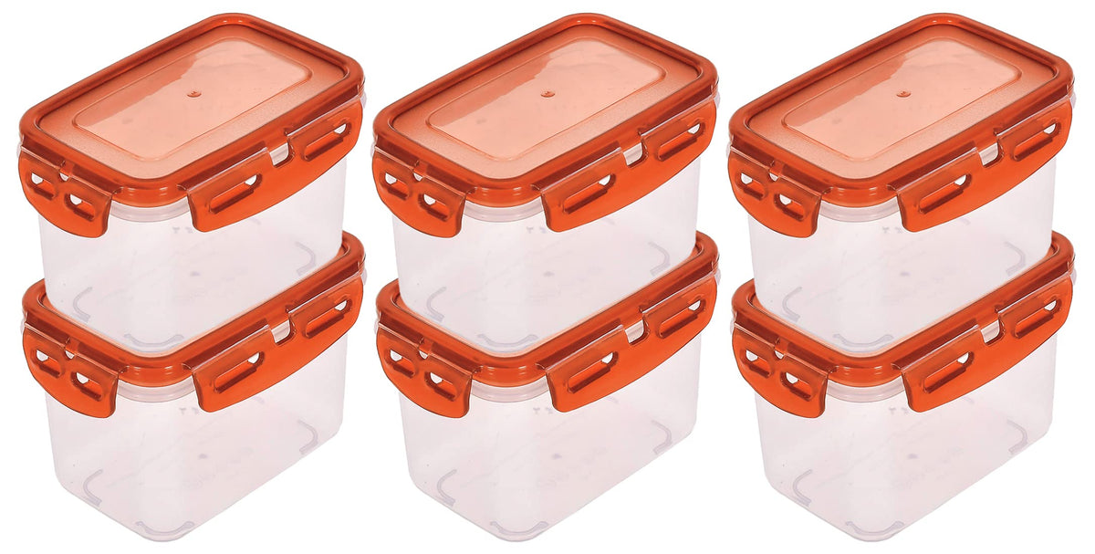 Heart Home Plastic Food Storage Container/Box For cookies, nuts, beans, chutneys With Airtight Lock Lid, 600ml Pack of 6 (Brown)-46HH0539
