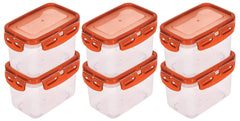 Heart Home Plastic Food Storage Container/Box For cookies, nuts, beans, chutneys With Airtight Lock Lid, 600ml Pack of 6 (Brown)-46HH0539
