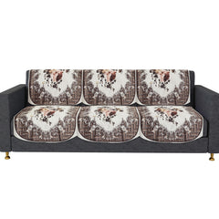 Heart Home Sofa Cover | 3 Seater Sofa Slip Cover Set | Check Border Sofa Cover | Velvet Couch Cover | Sofa Slipcover Set | Sofa Cover for Living Room | Brown