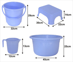 Kuber Industries 4 Pieces Plastic Bucket, Stool, Mug & Tub Set (Blue)