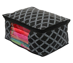 Kuber Industries Check Print Non-Woven Foldable Saree Cover|Clothes Storage For Saree, Lehenga, Suit With Top Transparent Pack of 8 (Black)