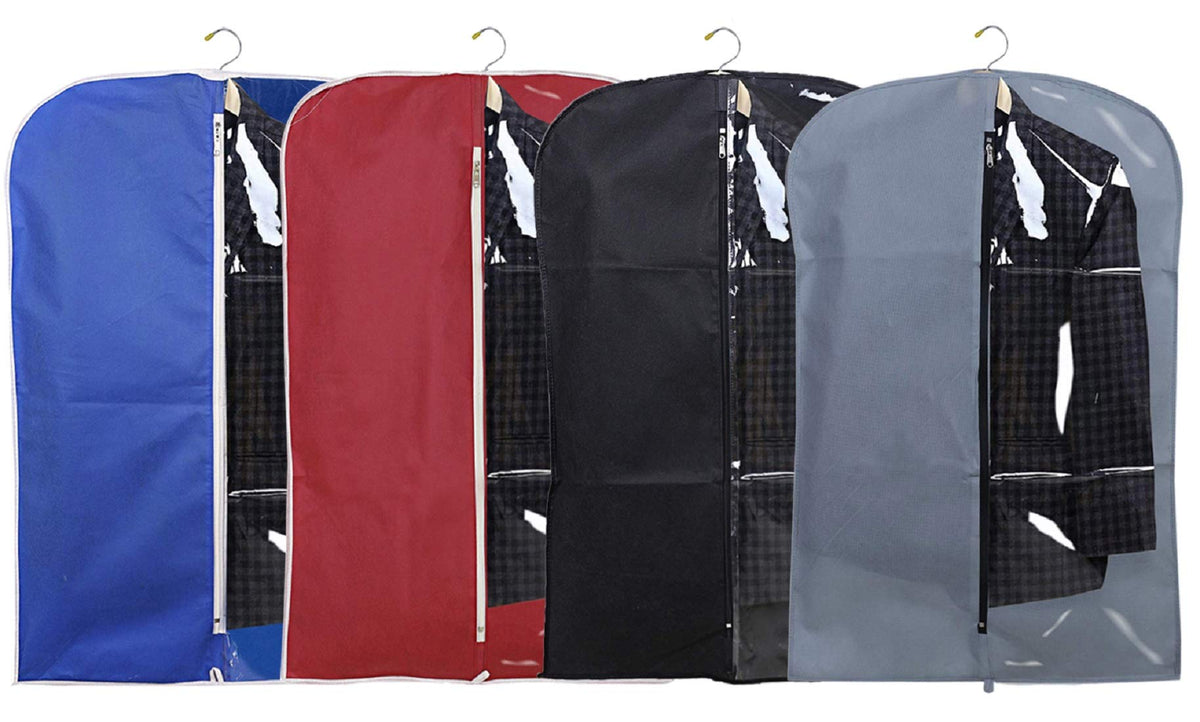 Kuber Industries 4 Pieces Half Transparent Non Woven Men's Coat Blazer Suit Cover (Grey & Black & Maroon & Royal Blue) - CTKTC041533