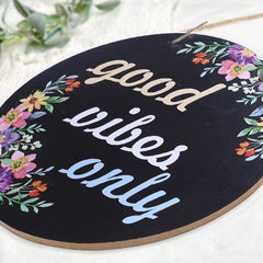 Heart Home Wall Hanging Quotes|Mdf Wooden Round Shaped Floral Print Plates For Kids Bedroom,Hall Entrance,Office,Pack of 3 (Black)