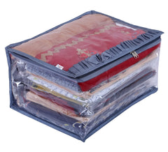 Heart Home Satin Water Resistant & Foldable Saree Cover|Clothes Organizer for Home & Travel Top Transparent With Zipper,17 x 9 Inch,(Gray)