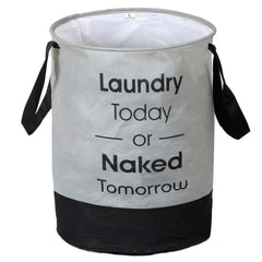 Kuber Industries Round Non Woven Fabric Foldable Laundry Basket|Toy Storage Basket|Cloth Storage Basket With Handles| Capicity 45 Ltr (Grey & Black)-KUBMART11446
