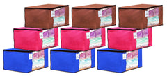 Kuber Industries 9 Piece Non Woven Fabric Saree Cover Set with Transparent Window, Extra Large, Pink,Royal Blue,Dark Brown-CTKTC23707
