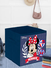 Heart Home Disney Minnie Print Durable & Collapsible Square Storage Box|Clothes Organizer With Handle,Pack of 3 (Blue)